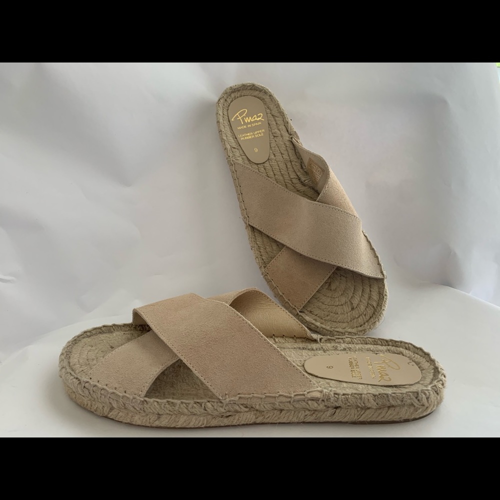 Pimaz Cream Suede Slides Size 9